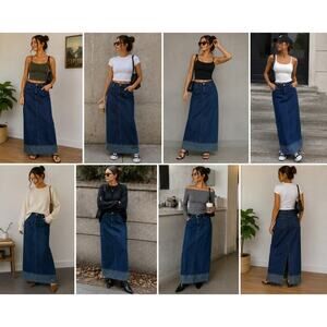 Vintage Riveted by Lee Denim Maxi Skirt 8M Dark Wash Y2K Minimalist